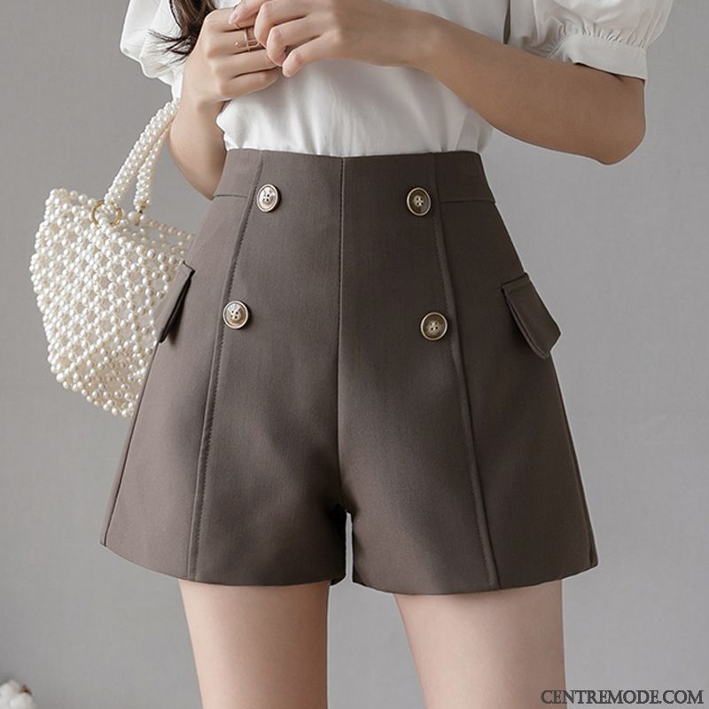 Shorts Femme Décontractée Printemps A Lettre Haute Cintrée Court Mode Brun