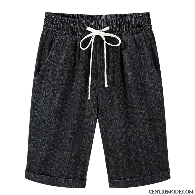 Shorts Femme Extensible Haute Cintrée Été Graisse Coton Bio Baggy Bleu Marin