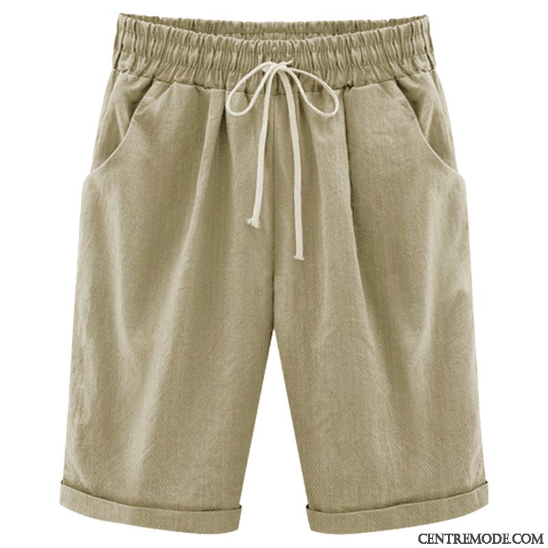 Shorts Femme Extensible Haute Cintrée Été Graisse Coton Bio Baggy Bleu Marin