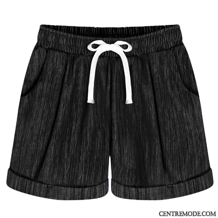Shorts Femme Extensible Haute Cintrée Été Graisse Coton Bio Baggy Bleu Marin