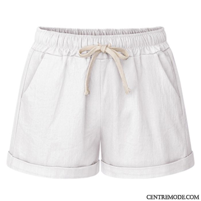 Shorts Femme Extensible Haute Cintrée Été Graisse Coton Bio Baggy Bleu Marin