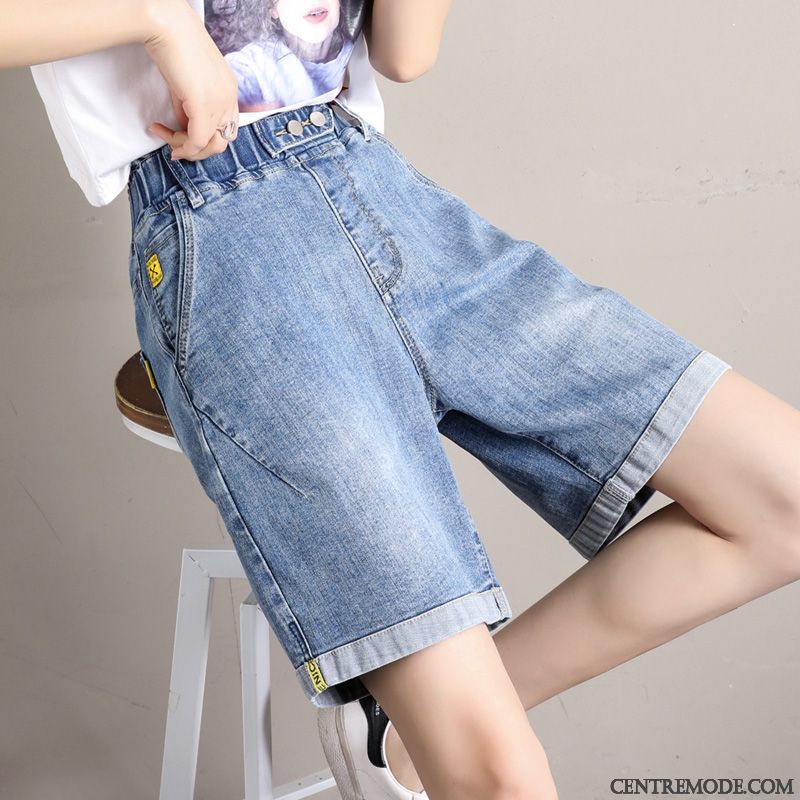 Shorts Femme Graisse Légère Tendance Jambe Droite Denim Baggy Bleu