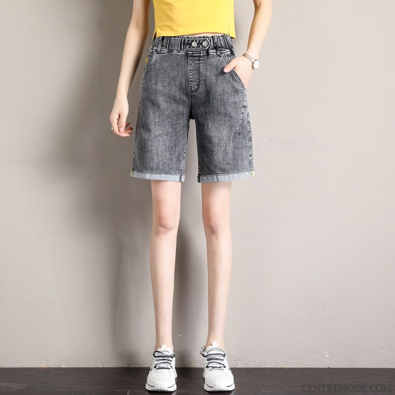 Shorts Femme Graisse Légère Tendance Jambe Droite Denim Baggy Bleu