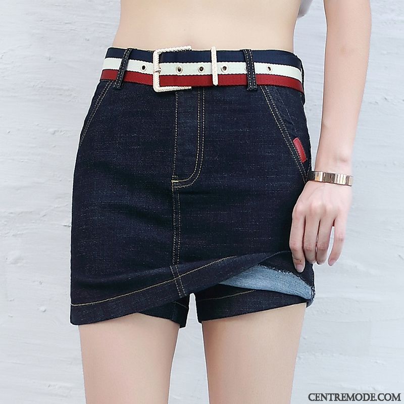 Shorts Femme Grande Taille Denim Haute Cintrée Deux-pièces Été Mince Noir