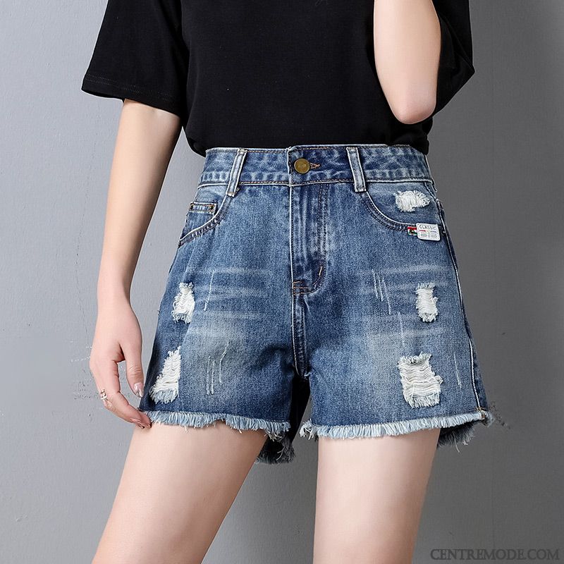 Shorts Femme Haute Cintrée Mince Baggy Tendance Outwear Denim Bleu Rouge