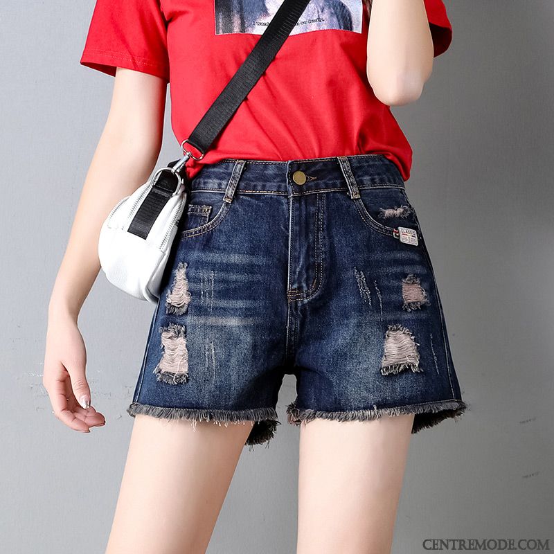 Shorts Femme Haute Cintrée Mince Baggy Tendance Outwear Denim Bleu Rouge