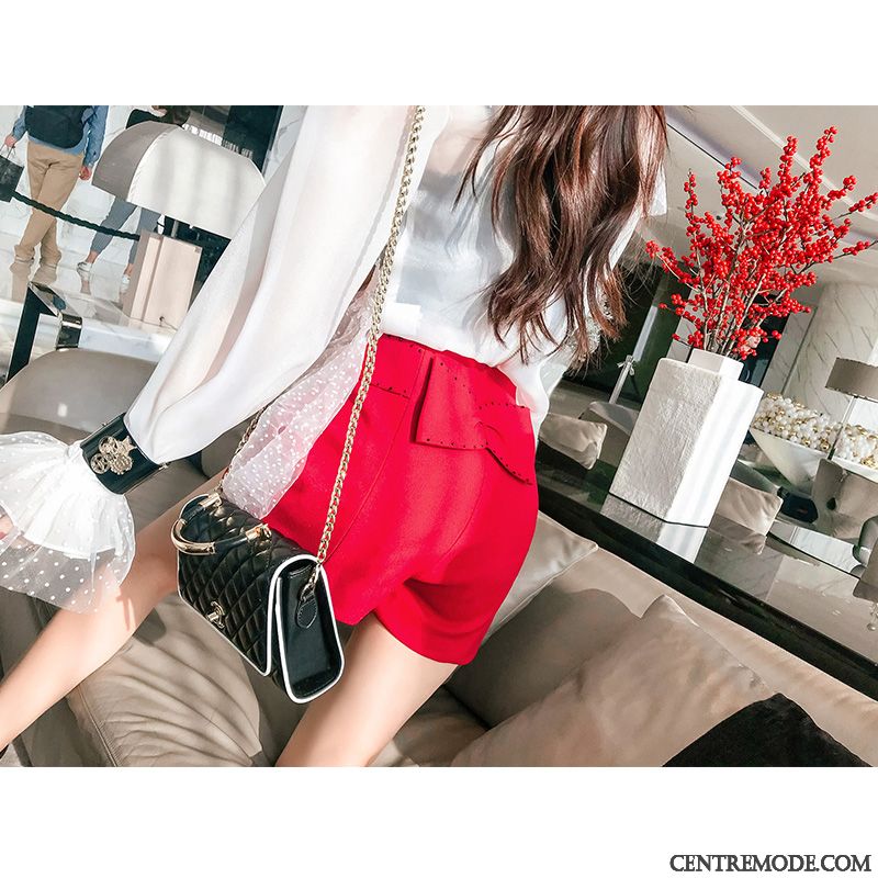 Shorts Femme Jambe Droite Haute Cintrée Pantalon Chaud Printemps Décontractée Noir