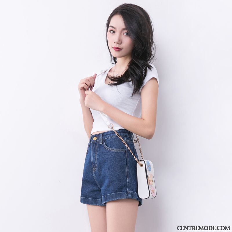 Shorts Femme Mince Décontractée Haute Cintrée Ourlet A Lettre Été