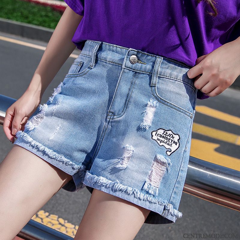 Shorts Femme Mince Troués Tendance Été Outwear Haute Cintrée Rouge