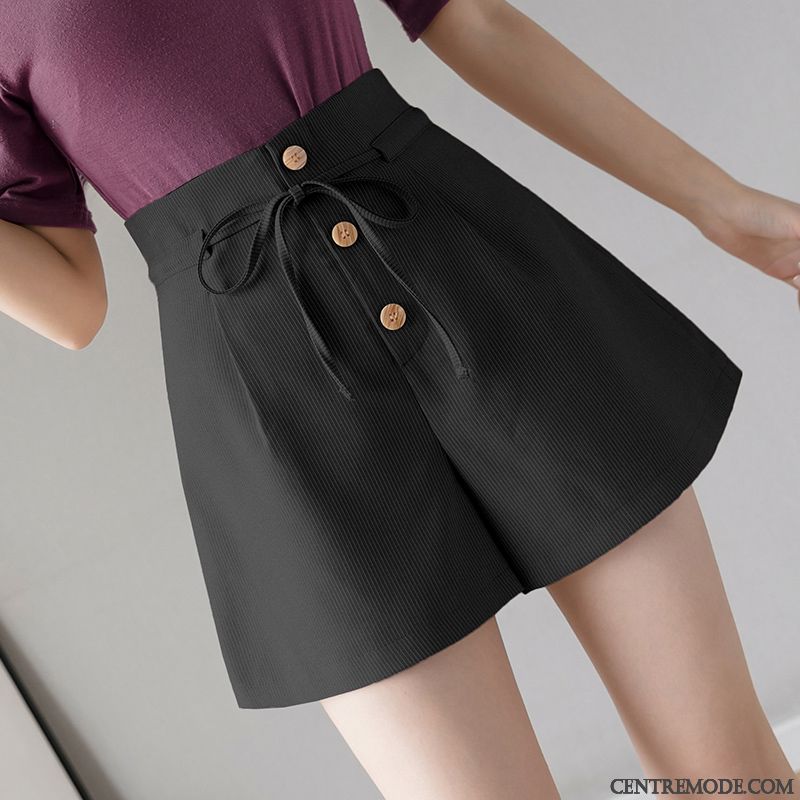 Shorts Femme Mode Baggy Nervurées Tendance Été Haute Cintrée Noir