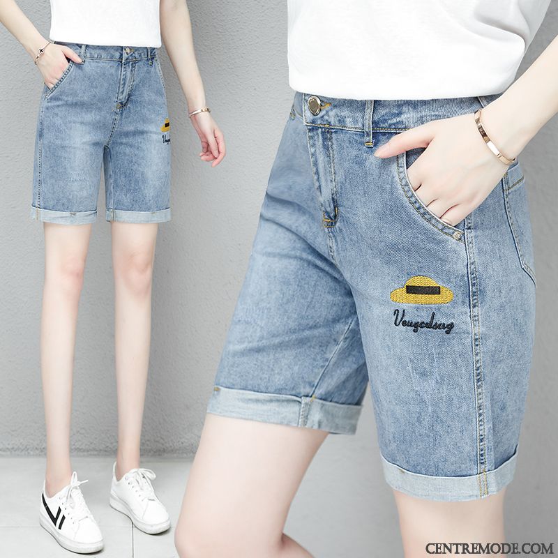 Shorts Femme Mode Mince Été Légère Cinquième Pantalon Denim Bleu