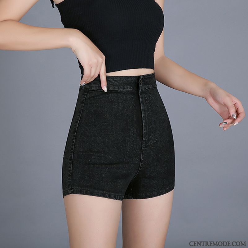 Shorts Femme Pantalon Chaud Extensible Printemps Taille Basse Denim Tendance Bleu Marin Noir