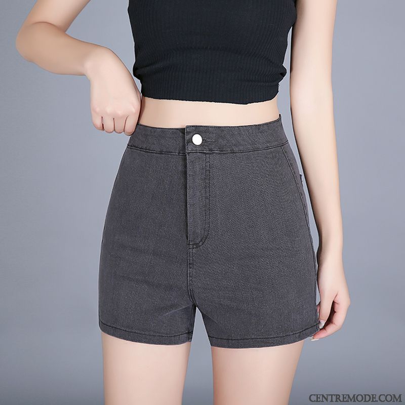 Shorts Femme Pantalon Chaud Extensible Printemps Taille Basse Denim Tendance Bleu Marin Noir