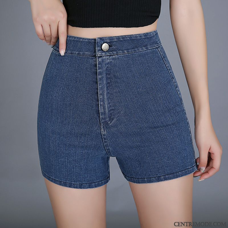 Shorts Femme Pantalon Chaud Extensible Printemps Taille Basse Denim Tendance Bleu Marin Noir