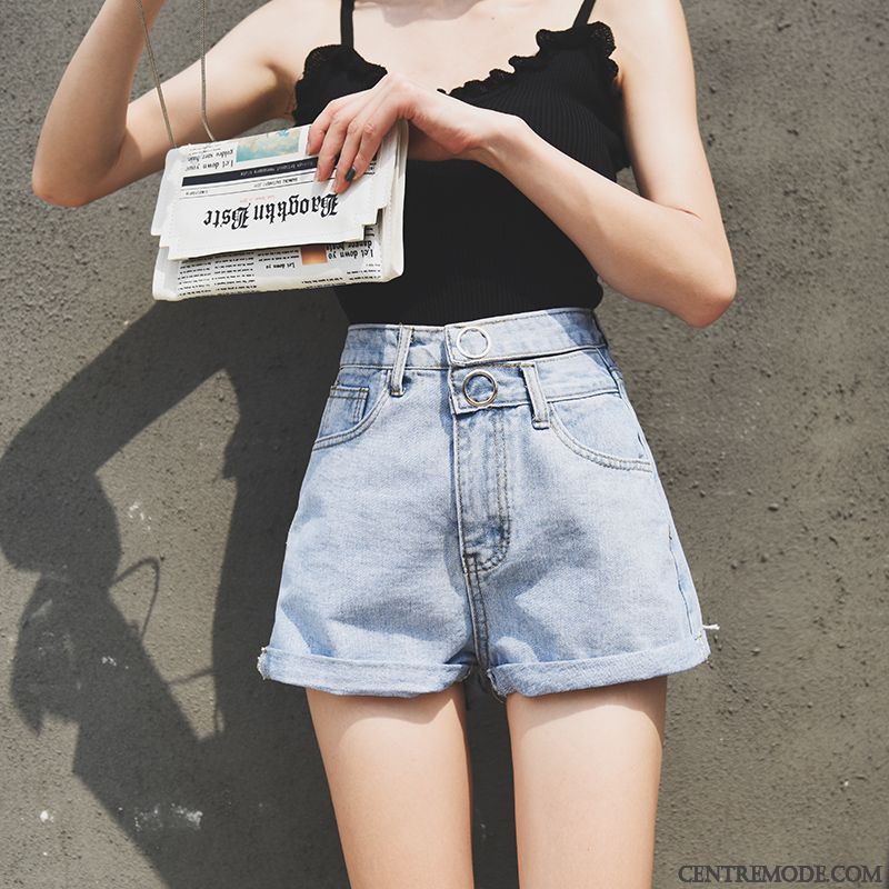 Shorts Femme Pantalon Chaud Haute Cintrée Tendance Denim A Lettre Outwear Bleu