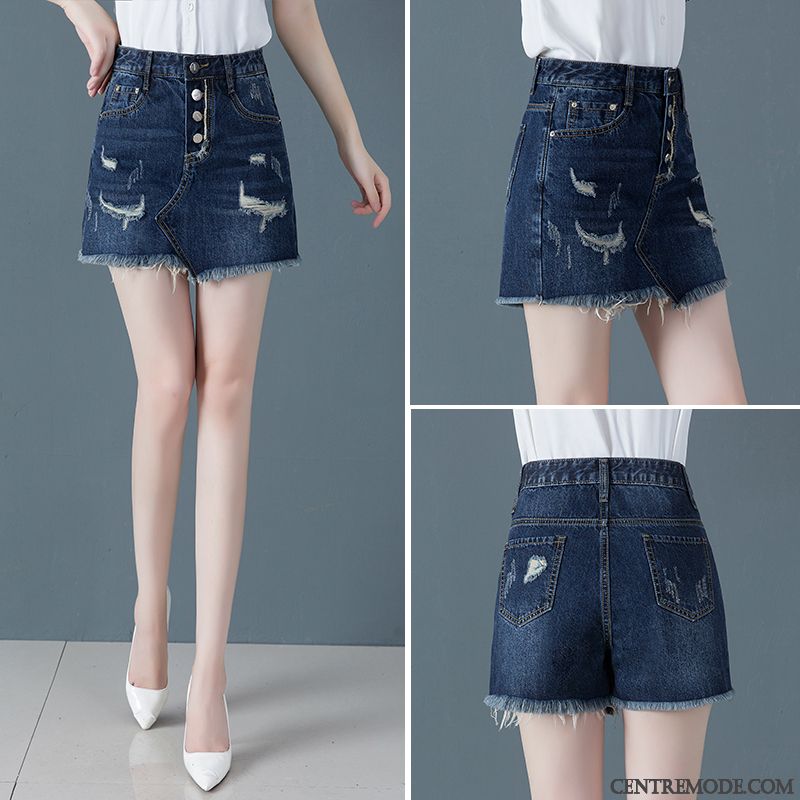 Shorts Femme Tendance Haute Cintrée Baggy Mince Été Printemps Blanc