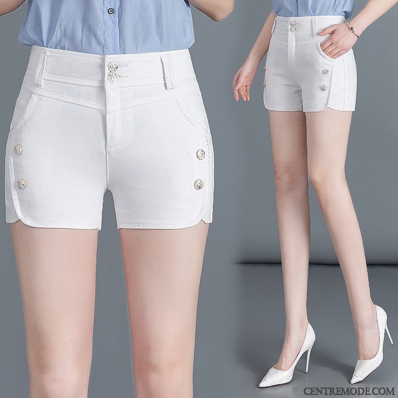 Shorts Femme Tendance Haute Cintrée Baggy Mince Été Printemps Blanc