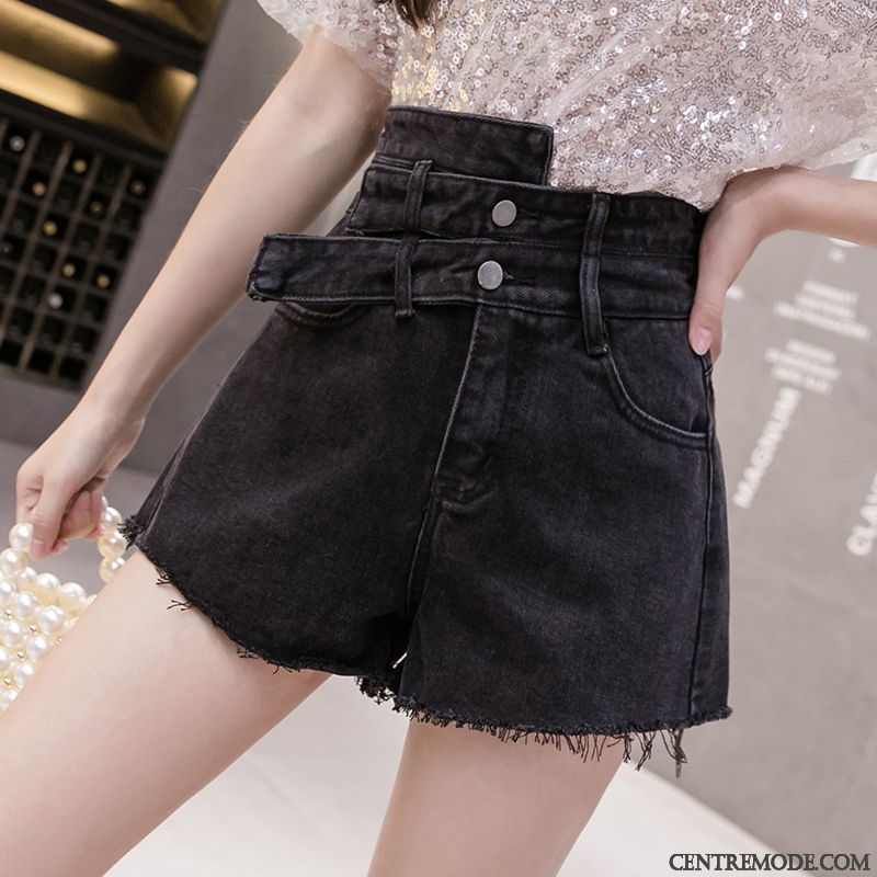 Shorts Femme Tendance Été Mode Pantalon Chaud Haute Cintrée Mince Bleu
