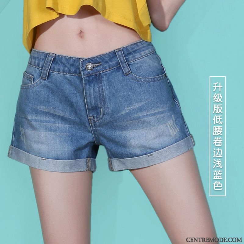 Shorts Femme Été Denim Étudiant Troués Baggy Bord Blanc Rose