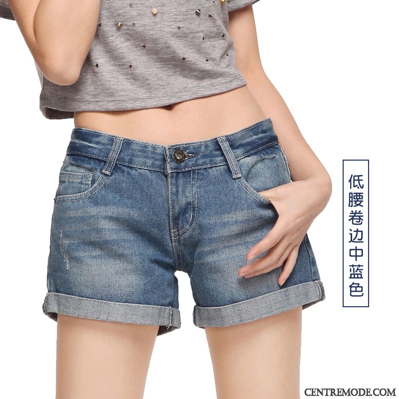 Shorts Femme Été Denim Étudiant Troués Baggy Bord Blanc Rose