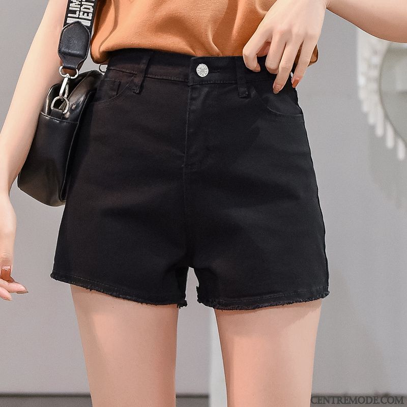 Shorts Femme Été Mince Tendance Denim Printemps Haute Cintrée Noir Pur Noir