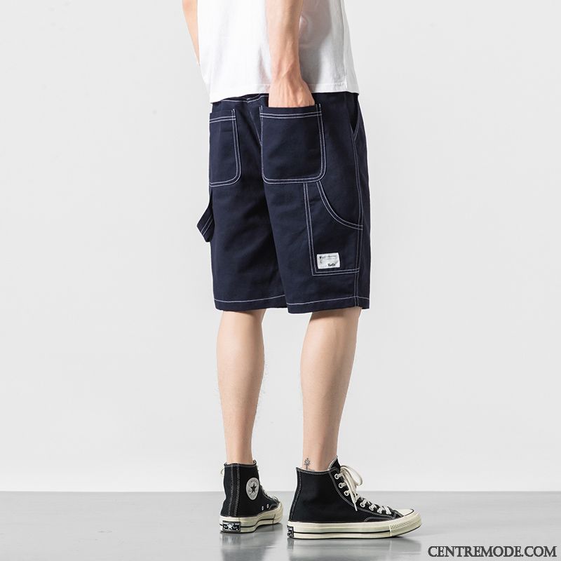 Shorts Homme Baggy Marque De Tendance Cinquième Pantalon Denim Jambe Droite Grande Taille Bleu Marin