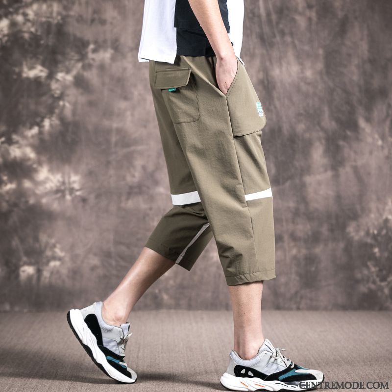 Shorts Homme Cargo Baggy Décontractée Été Légère Septième Pantalon Vert