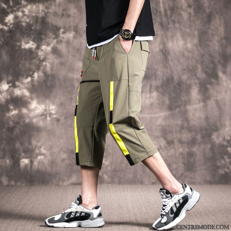 Shorts Homme Cargo Baggy Décontractée Été Légère Septième Pantalon Vert