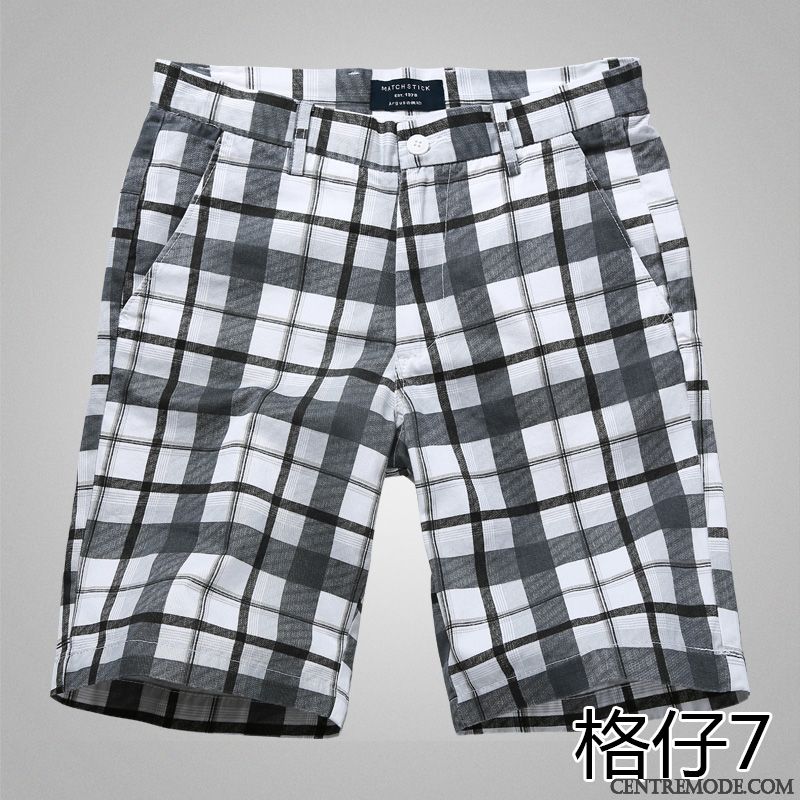 Shorts Homme Carreaux Été Plage Tendance Cinquième Pantalon Pantalons Noir