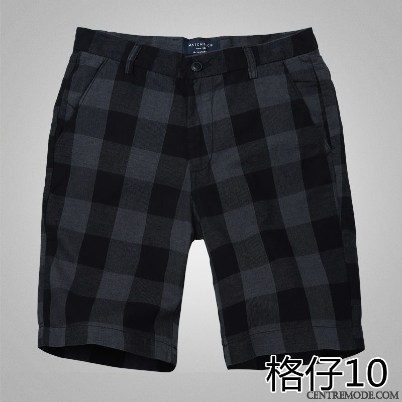 Shorts Homme Carreaux Été Plage Tendance Cinquième Pantalon Pantalons Noir