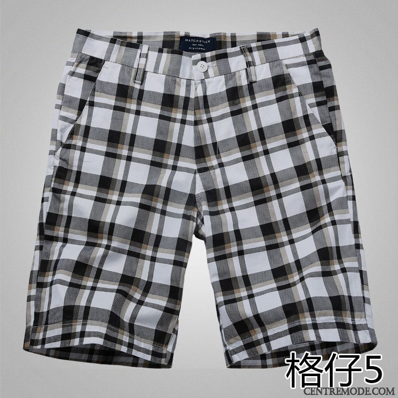 Shorts Homme Carreaux Été Plage Tendance Cinquième Pantalon Pantalons Noir