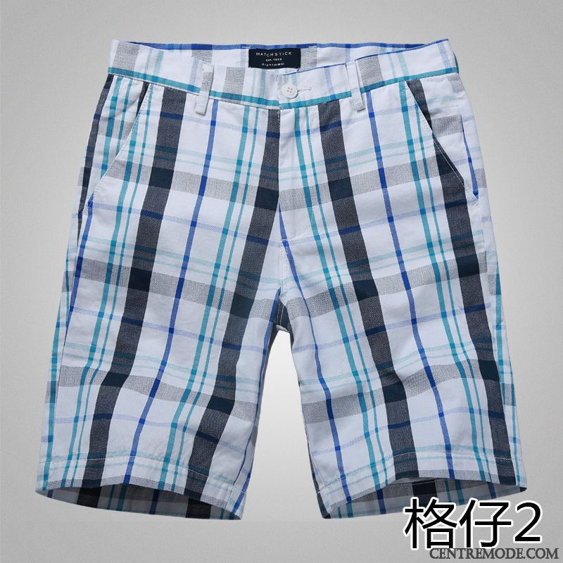 Shorts Homme Carreaux Été Plage Tendance Cinquième Pantalon Pantalons Noir