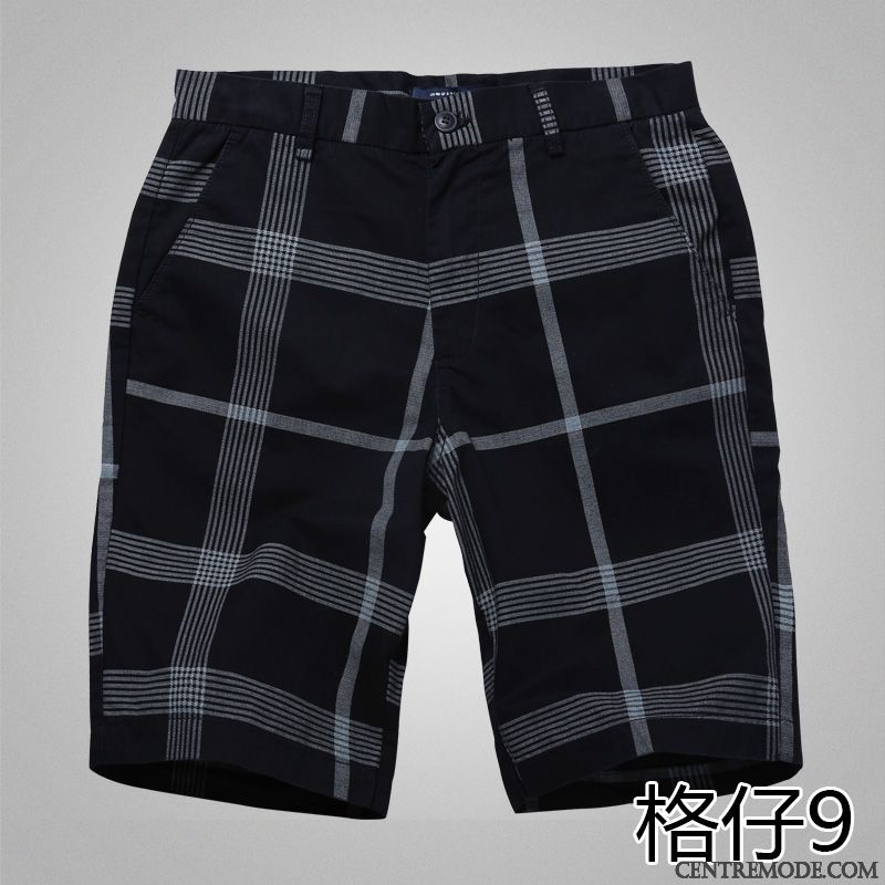 Shorts Homme Carreaux Été Plage Tendance Cinquième Pantalon Pantalons Noir