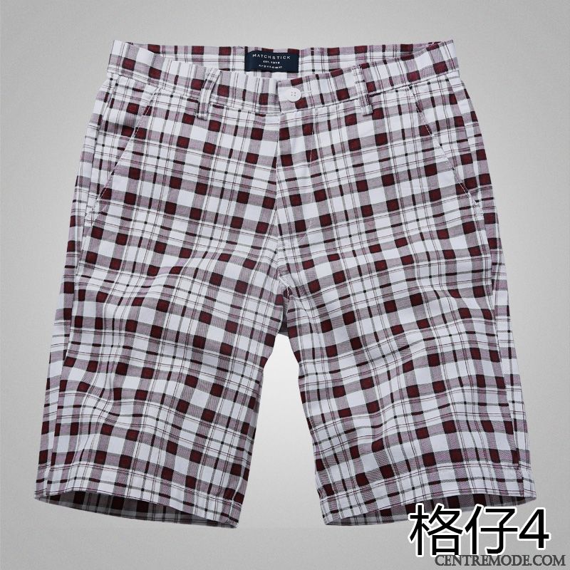 Shorts Homme Carreaux Été Plage Tendance Cinquième Pantalon Pantalons Noir