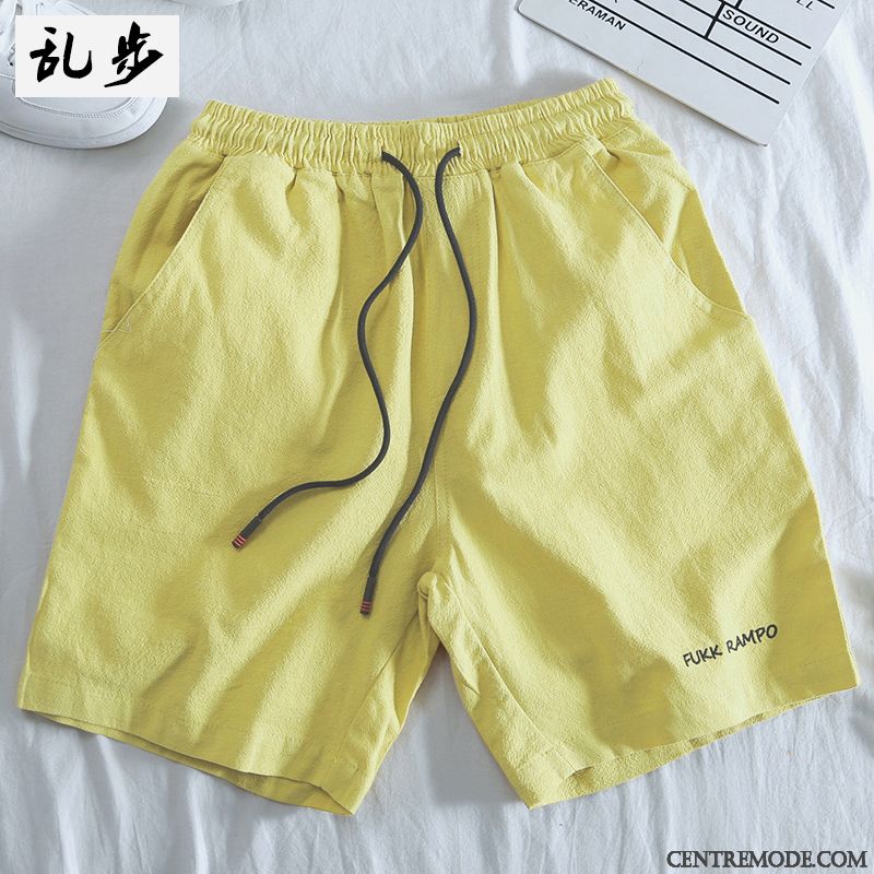 Shorts Homme Cinquième Pantalon Gros Coton Bio Été Décontractée Baggy Violet Clair