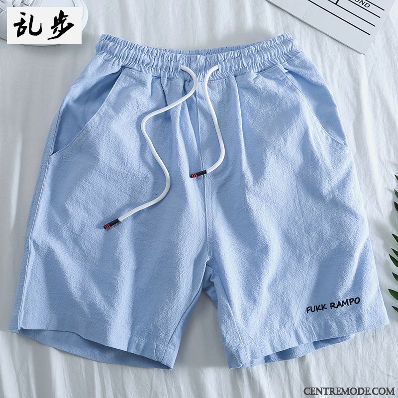 Shorts Homme Cinquième Pantalon Gros Coton Bio Été Décontractée Baggy Violet Clair