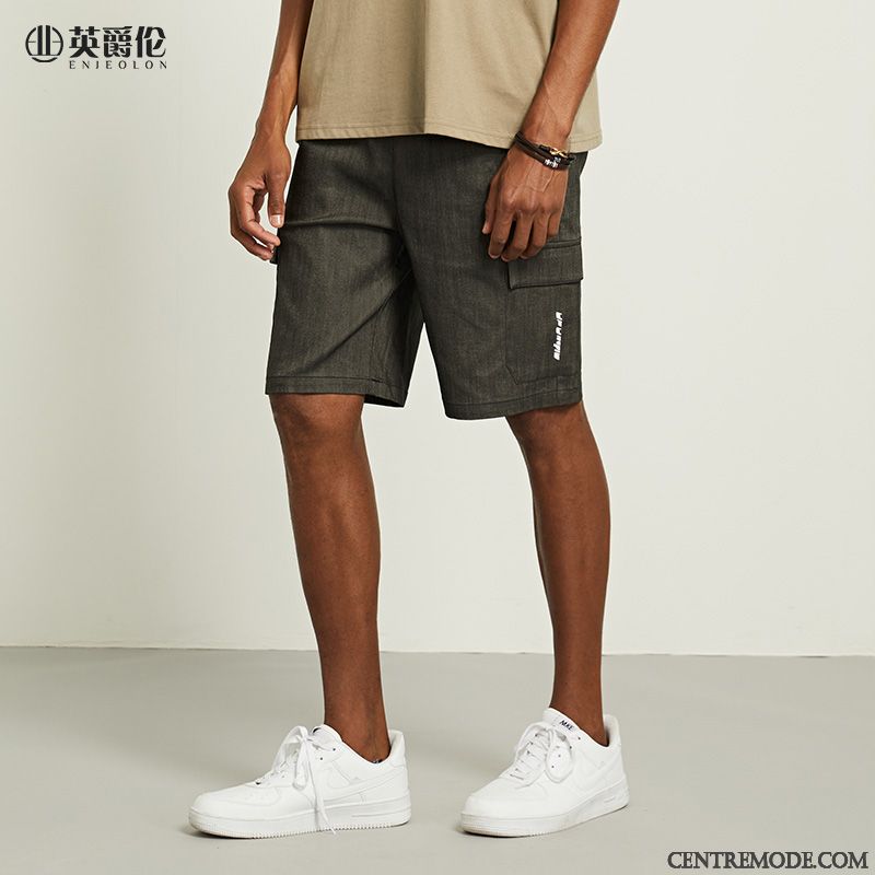 Shorts Homme Cinquième Pantalon Marque De Tendance Décontractée Simple Pantalon Cargo Été Noir