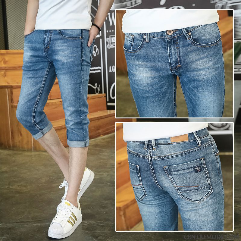 Shorts Homme Denim Septième Pantalon Tendance Décontractée Été Légère Bleu