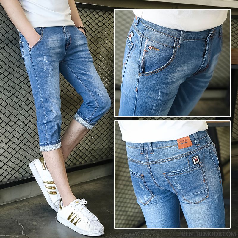 Shorts Homme Denim Septième Pantalon Tendance Décontractée Été Légère Bleu