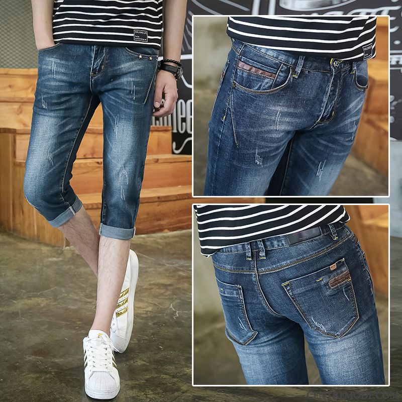 Shorts Homme Denim Septième Pantalon Tendance Décontractée Été Légère Bleu