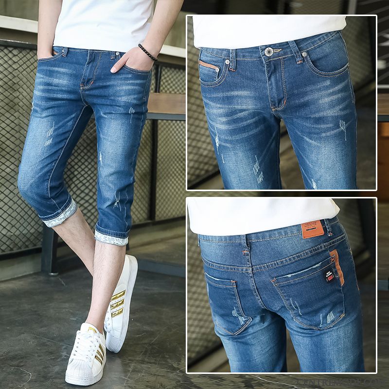 Shorts Homme Denim Septième Pantalon Tendance Décontractée Été Légère Bleu