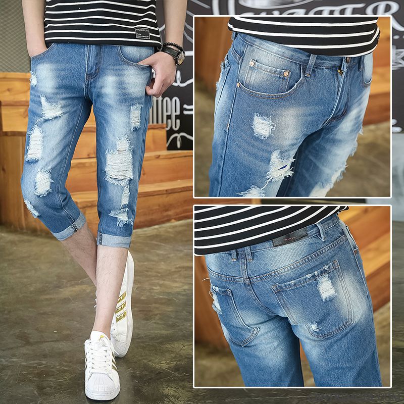 Shorts Homme Denim Septième Pantalon Tendance Décontractée Été Légère Bleu