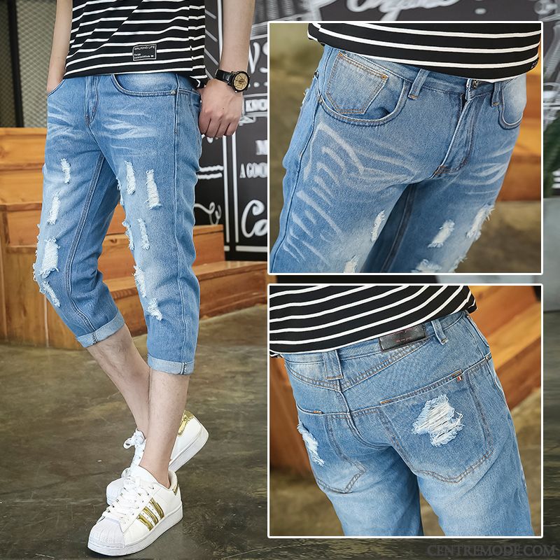 Shorts Homme Denim Septième Pantalon Tendance Décontractée Été Légère Bleu