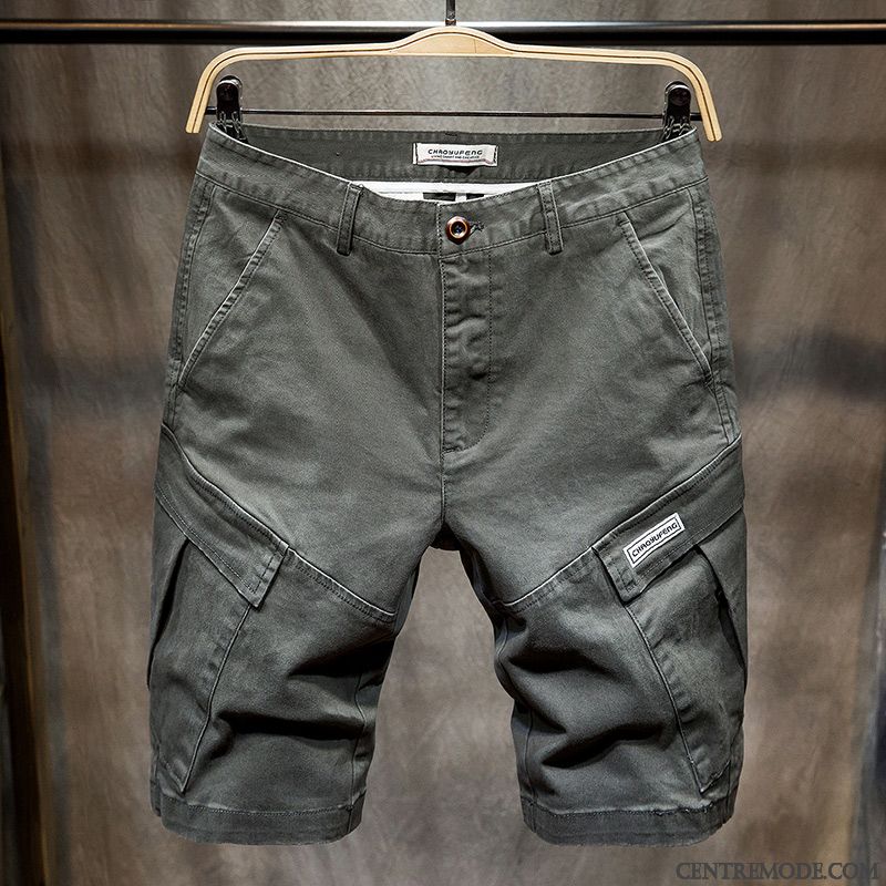 Shorts Homme Décontractée Cargo Grande Taille Baggy Cinquième Pantalon Été Gris