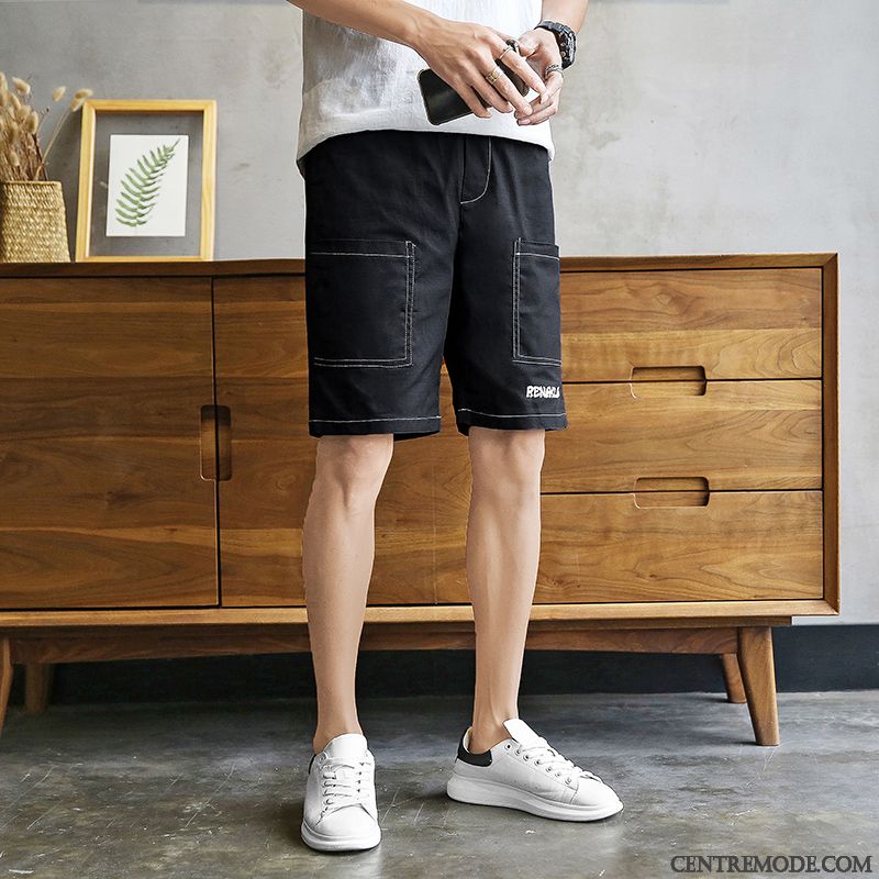 Shorts Homme Décontractée Jambe Droite Cinquième Pantalon Été Marque De Tendance Baggy Impression Bleu