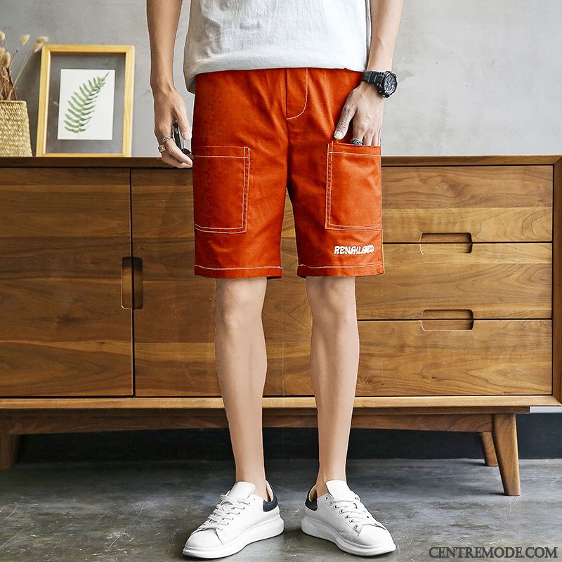 Shorts Homme Décontractée Jambe Droite Cinquième Pantalon Été Marque De Tendance Baggy Impression Bleu