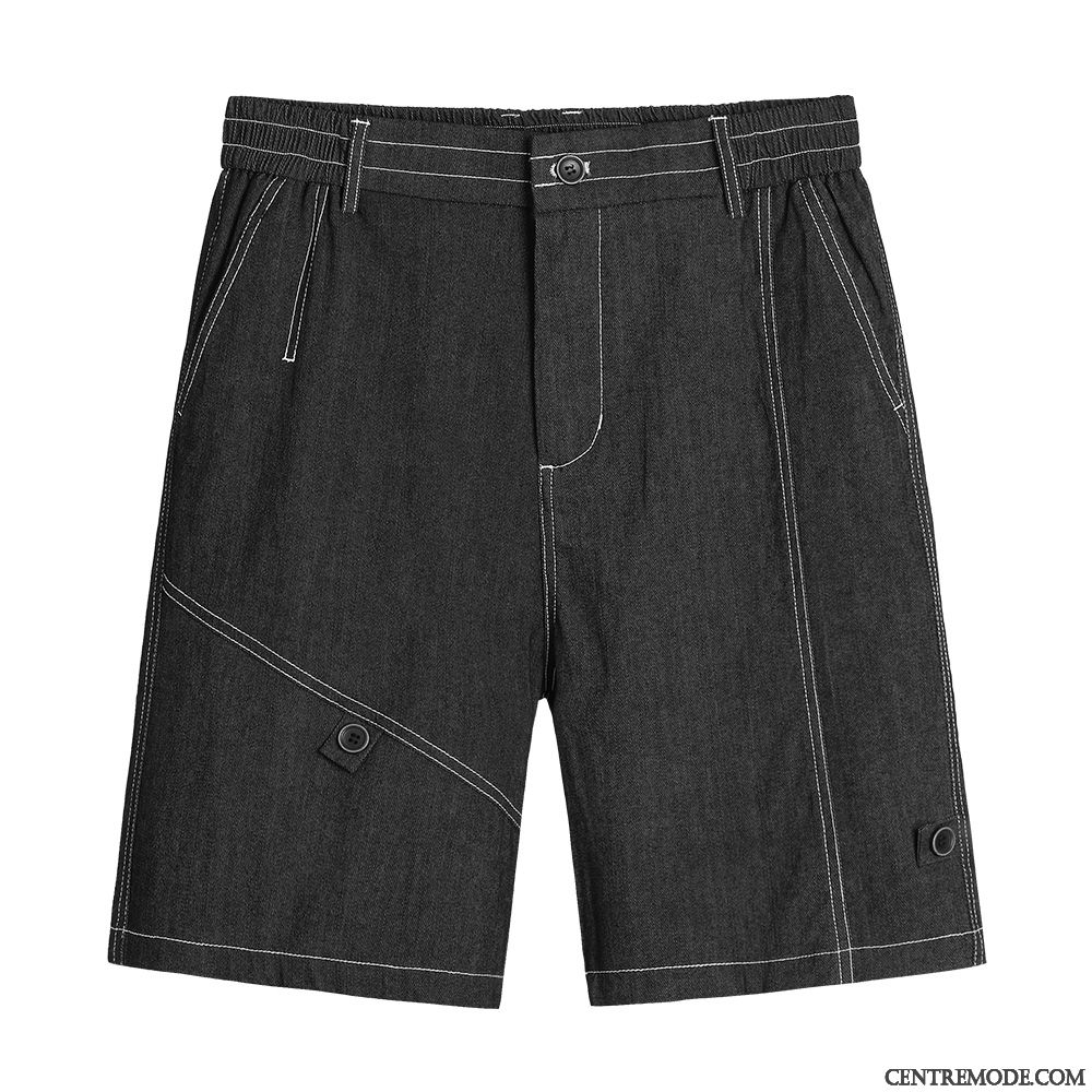 Shorts Homme Jeunesse Baggy Sport Été Cinquième Pantalon Décontractée Couleur De Contraste Noir