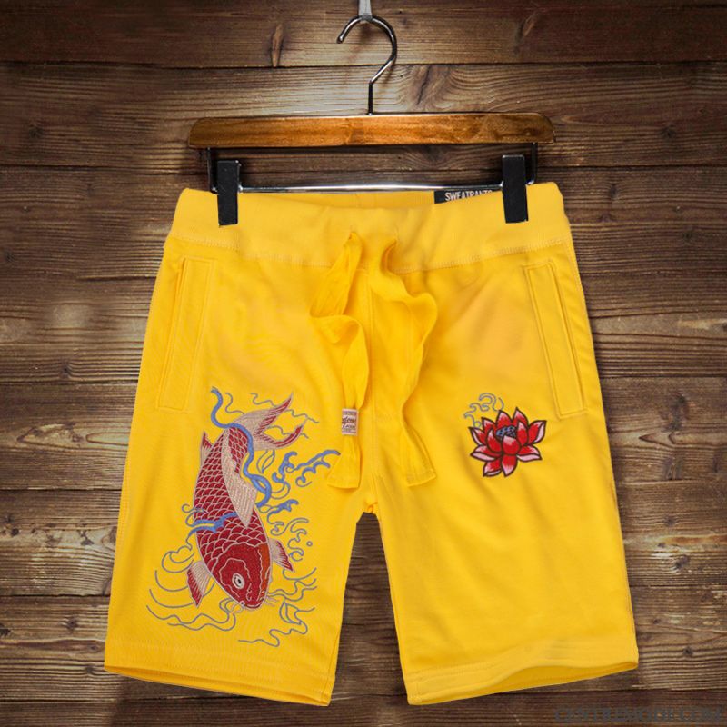 Shorts Homme Jeunesse Décontractée Sport Pantalons Broderie Cinquième Pantalon Noir