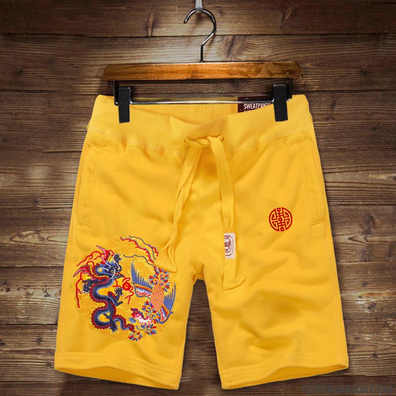 Shorts Homme Jeunesse Décontractée Sport Pantalons Broderie Cinquième Pantalon Noir