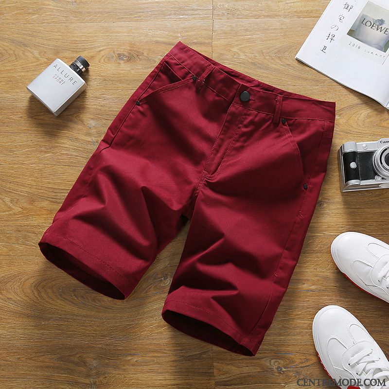Shorts Homme Les Adolescents Slim Été Coton Bio Tendance Décontractée Rouge Vert Clair